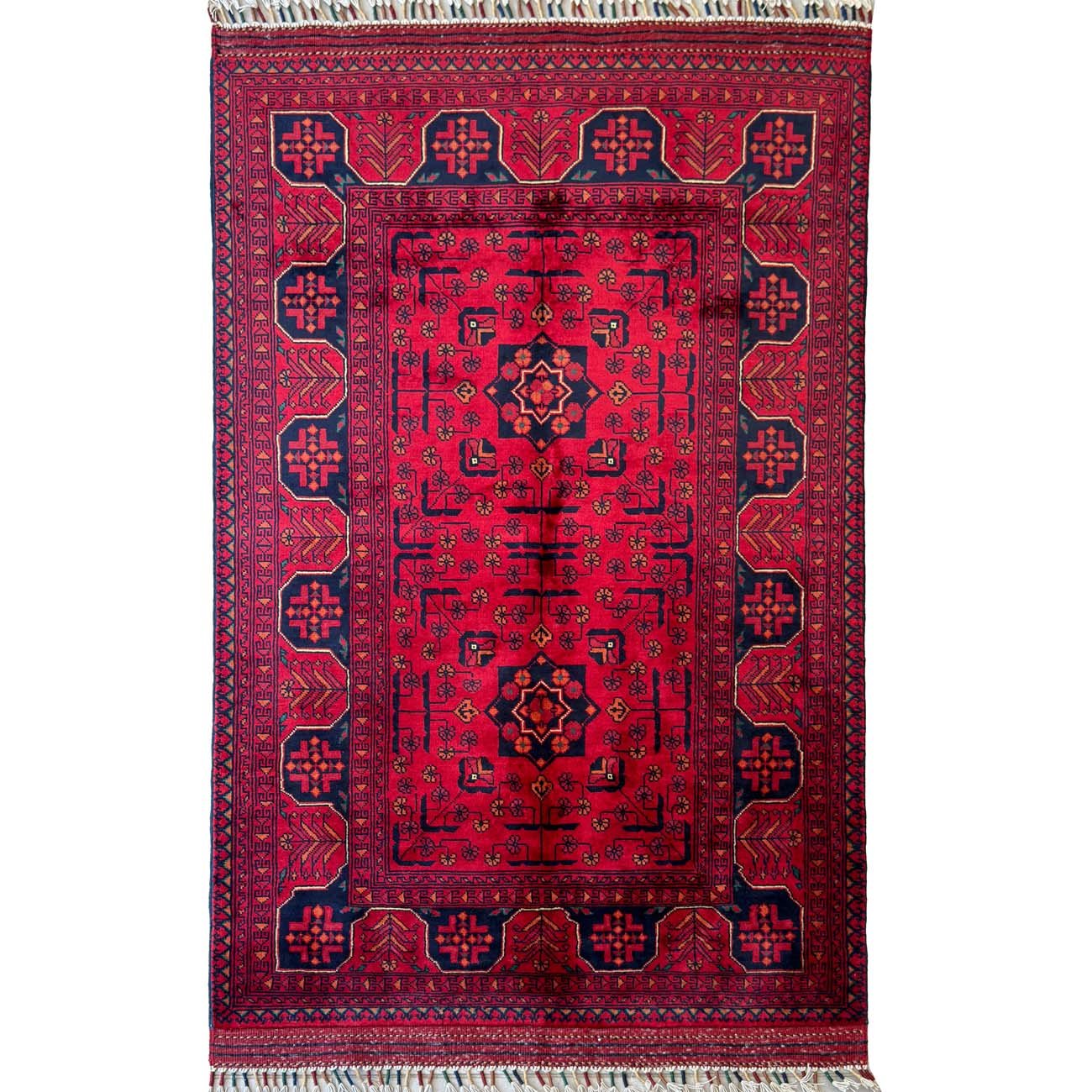 Hand-Woven Red Afghan Wool Rug (100x145 cm)