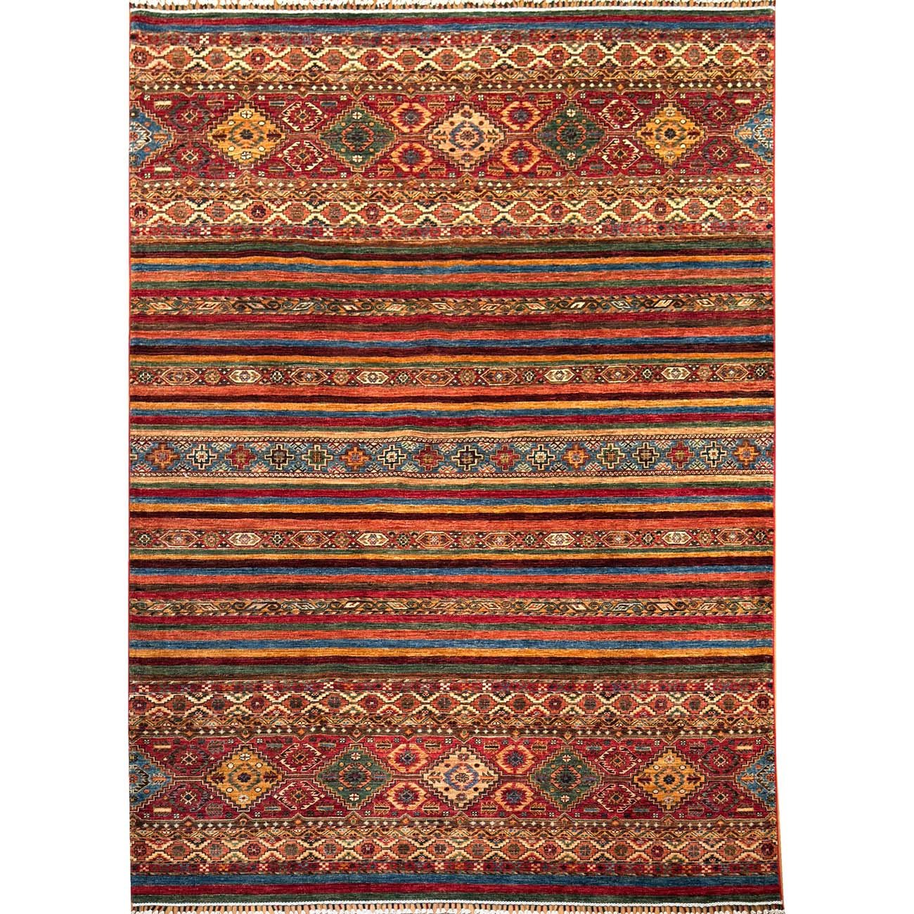 Hand-Woven Striped Khorjin Tribal Wool Rug (210x310 cm)