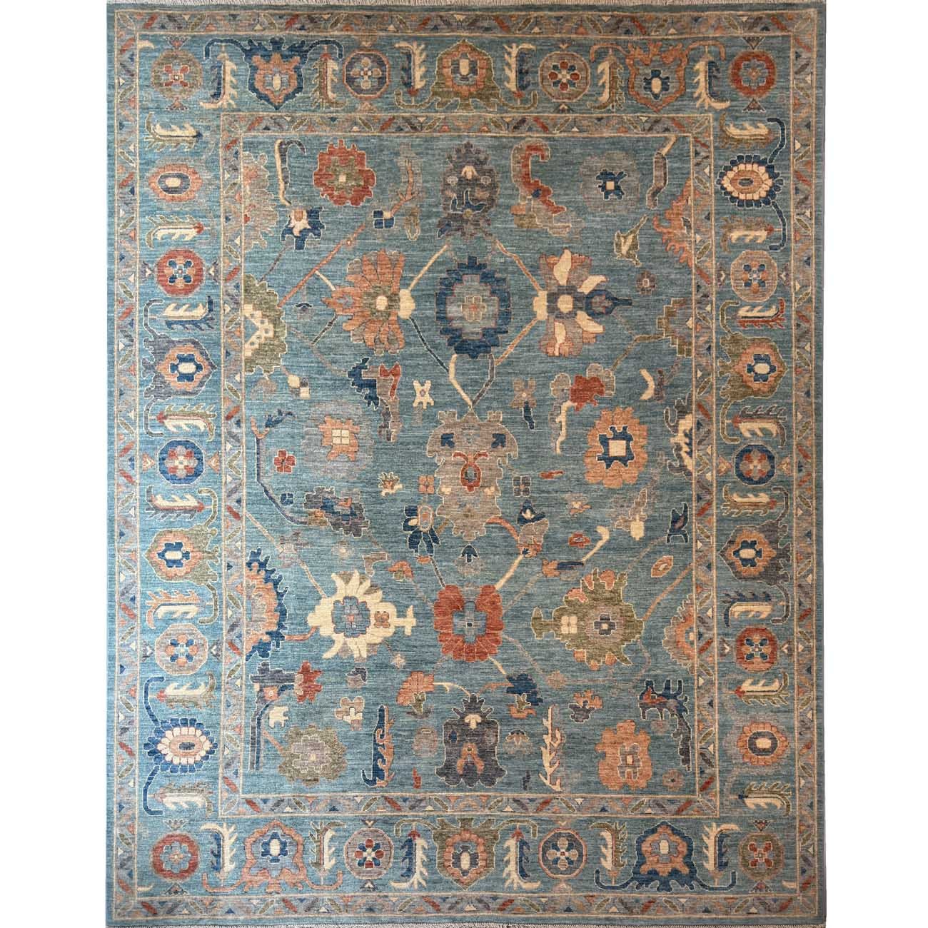 Hand-Woven Pastel Blue Oushak Wool Rug (285x355 cm)