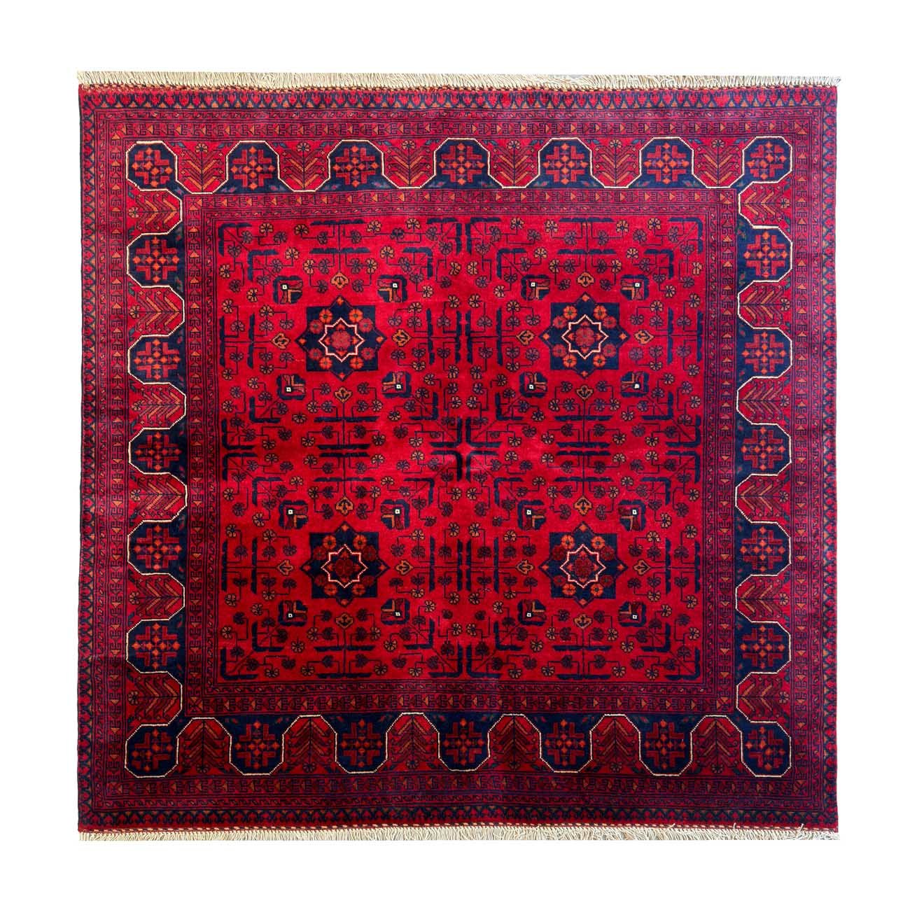Hand-Woven Afghan Turkmen Square Wool Rug (145x150 cm)